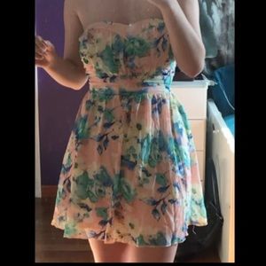 Chiffon Strapless Floral Dress